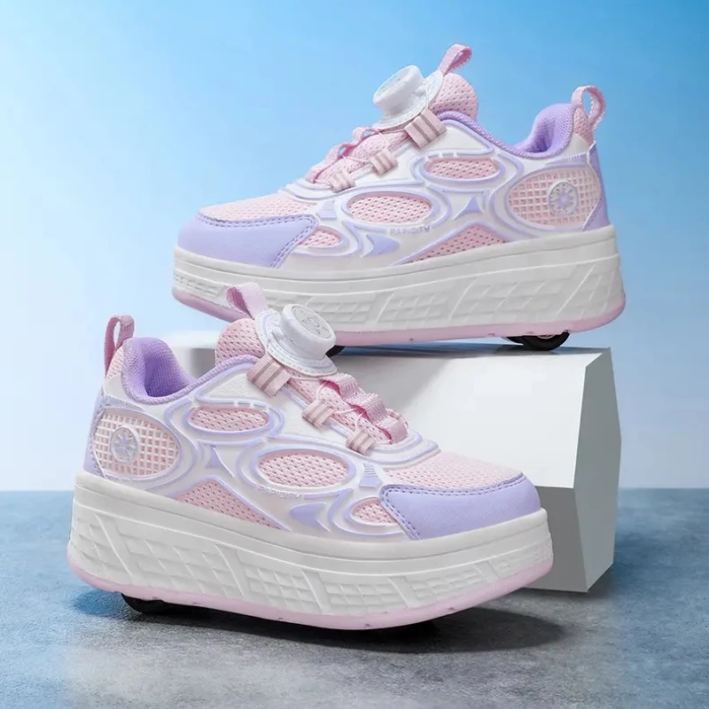 أحذية مشي برباط قابلة للتنفس للفتيات 2025 زلاجات دوارة رياضية قابلة للسحب بأربع عجلات للطالبات أحذية رياضية خارجية