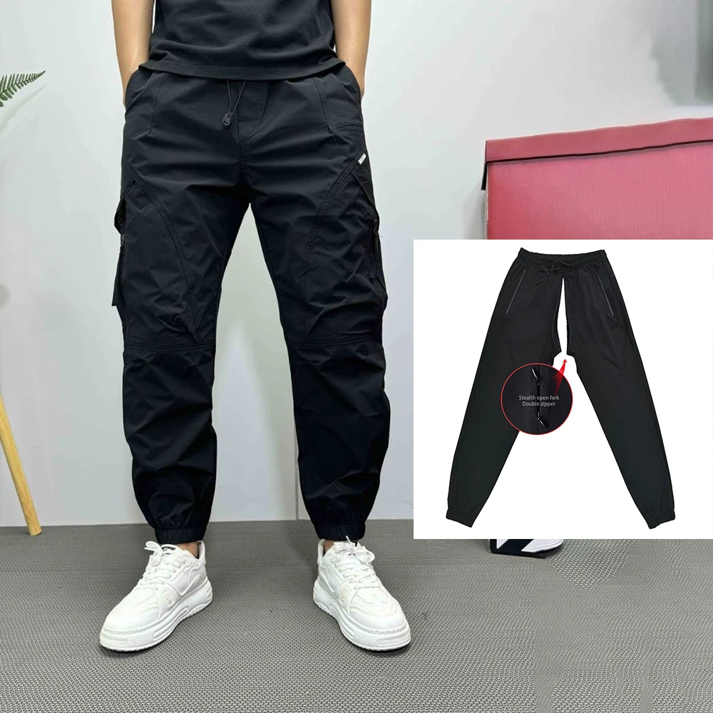 Invisible Open Crotch Outdoor Sex Summer Exotic Camping Overalls Men Loose Large Size Casual Trousers Multi-pocket Elastic Waist