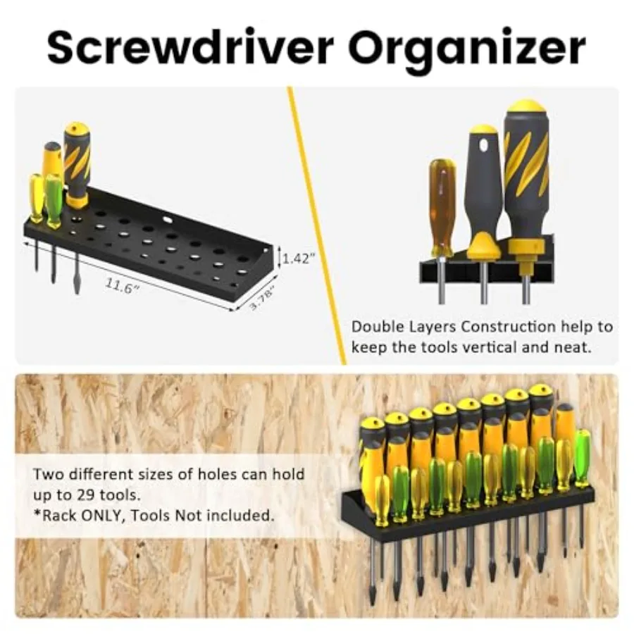 Wall Mount Hand Tool Storage Set Screwdriver Organizer Pliers Holder Hammer Rack Metal Hardware Tray for Garage Workshop Workbe