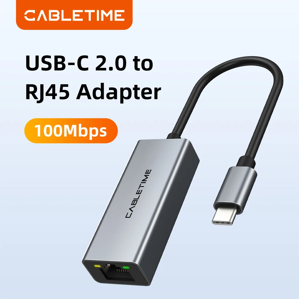 CABLETIME USB C Ethernet Adapter Network Card Lan Cable 100Mbps RJ45 Adapter for Laptop PC Xiaomi Mi Box USB C Hub Adapter