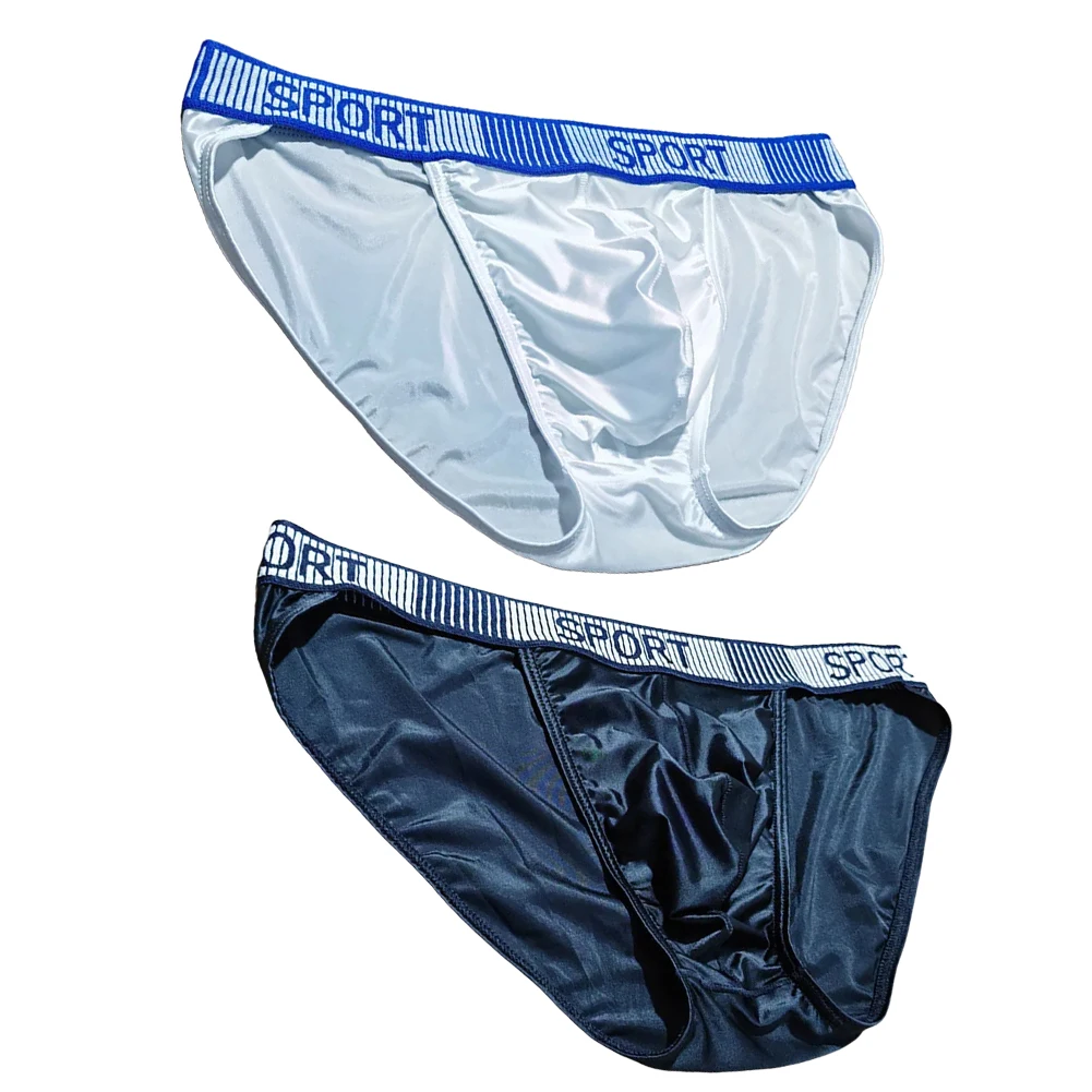 Men High Fork Briefs Mid Waist Elastic Breathable U Convex Underpants Ice Silk Men's Underwear Close Fitting Silky Shorts