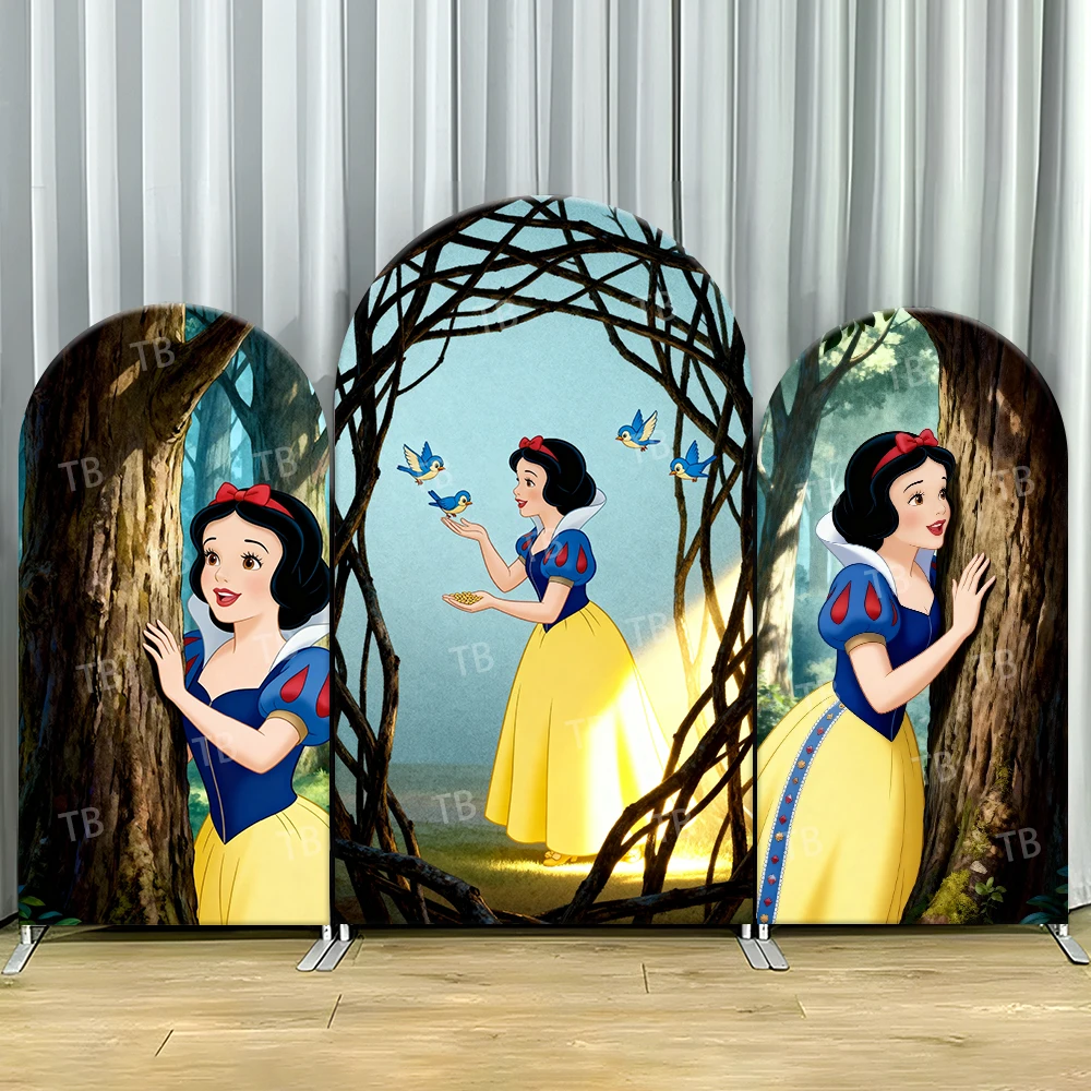 

Snow White Forest Arch Backdrop Cover Bird Feeding Scene For Kids Birthday Party Enchanting Cartoon Theme Photo Booth Decor Prop