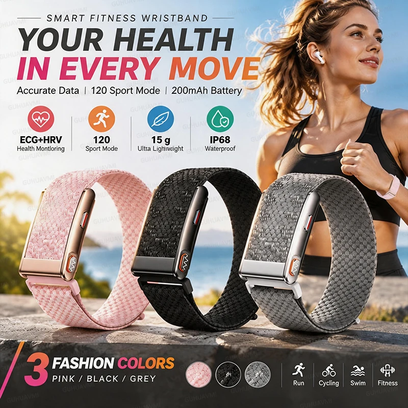 2026 New Nursing Grade Smart Bracelet Blood Oxygen Blood Lipid Uric Acid ECG+PPG Waterproof NO Screen Band Sport Fitness Tracker