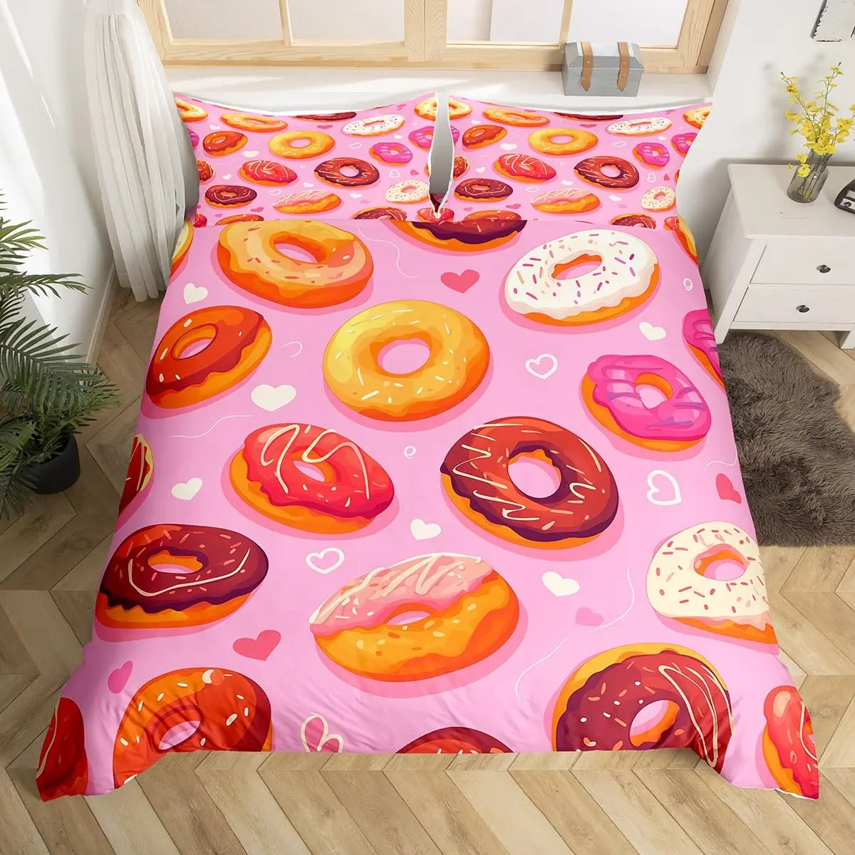 Kawaii Donut Duvet Cover Twin King Colorful Sweet Food Bedding Set Delicious Dessert Comforter Cover Girls Teen Room Dorm Decor