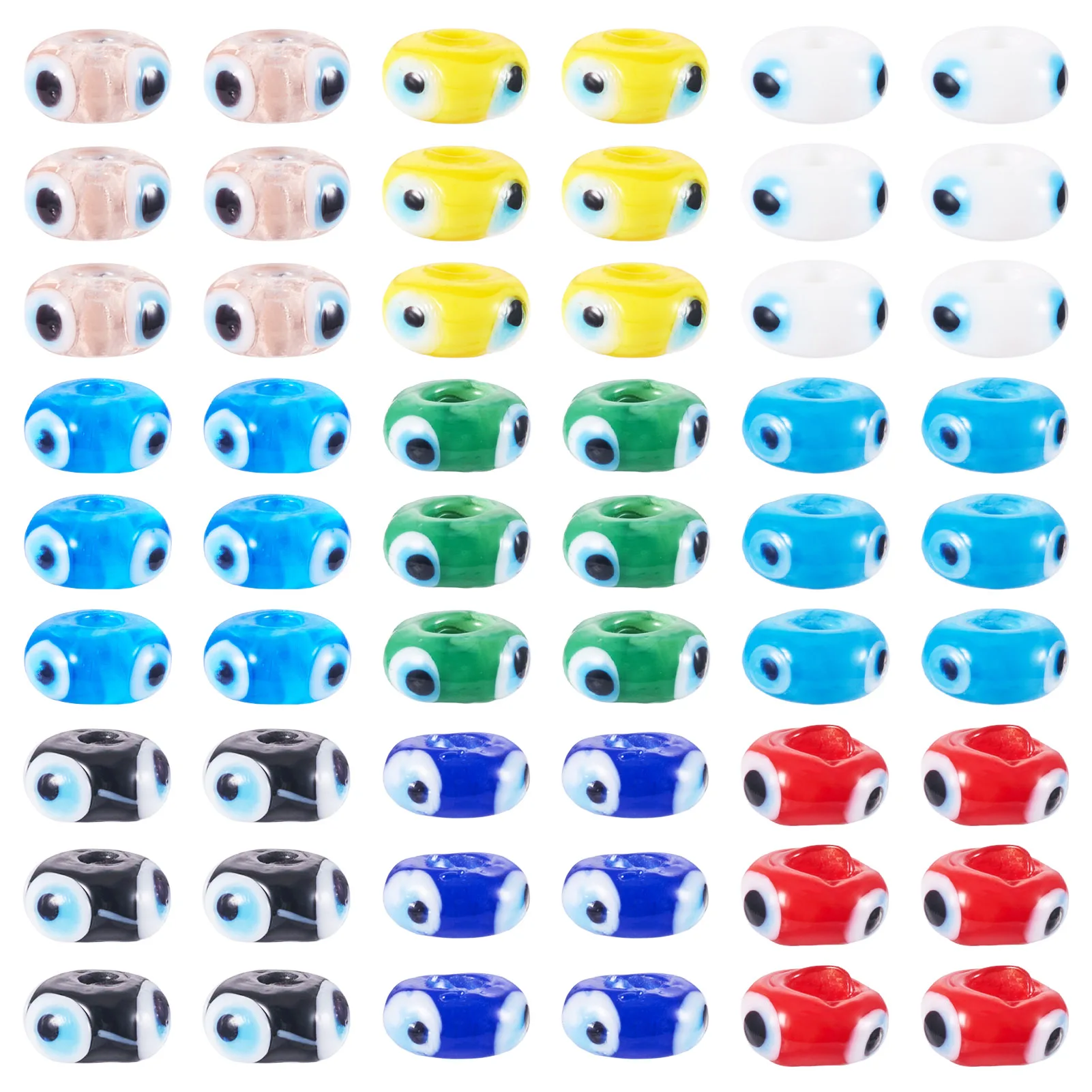 

1 Set 9~10mm Flat Round Evil Eye Lampwork Beads Large Hole Beads For Bracelet Necklace Handmade DIY Jewelry Making Accessories