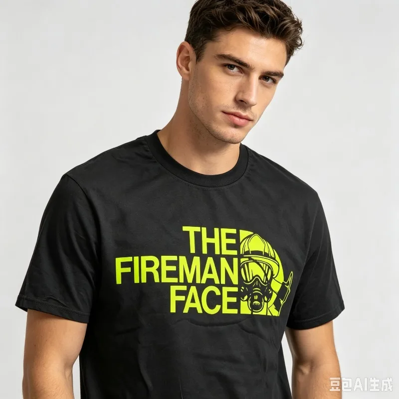 THE FIREMAN FACE Graphic Tee 100% Cotton Funny Firefighter Helmet Print Short Sleeve Men Casual Streetwear Summer Tops