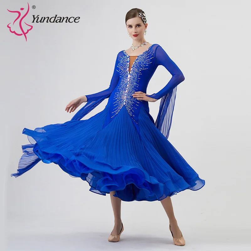 B-22207 مخصص جديد القياسية الدولية قاعة الرقص فستان جودة عالية لؤلؤة الحرير قاعة الرقص فساتين للبيع #1