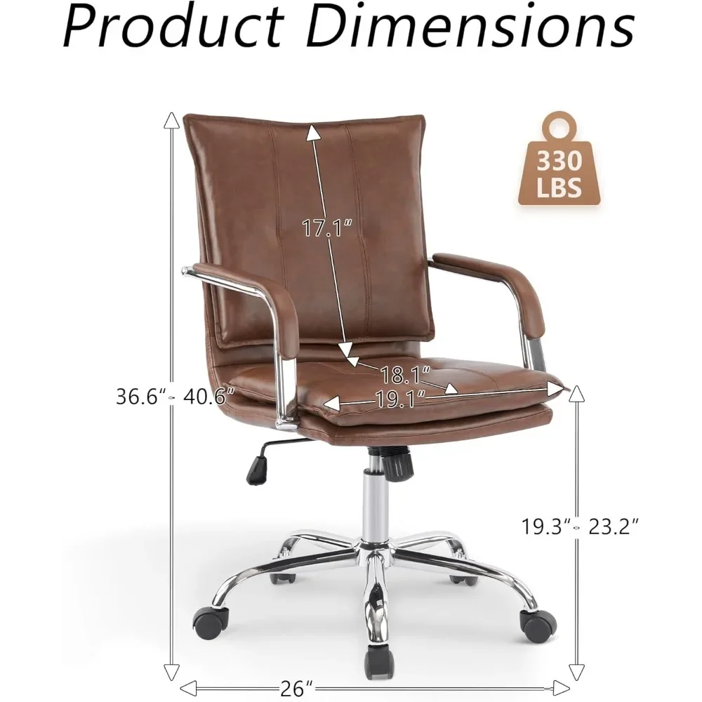 كرسي مكتب جلدي مريح متوسط الظهر، كرسي مكتب تنفيذي منجد حديث مع مسند ذراع بإطار ذهبي كرسي مهام للكمبيوتر (Br) #2