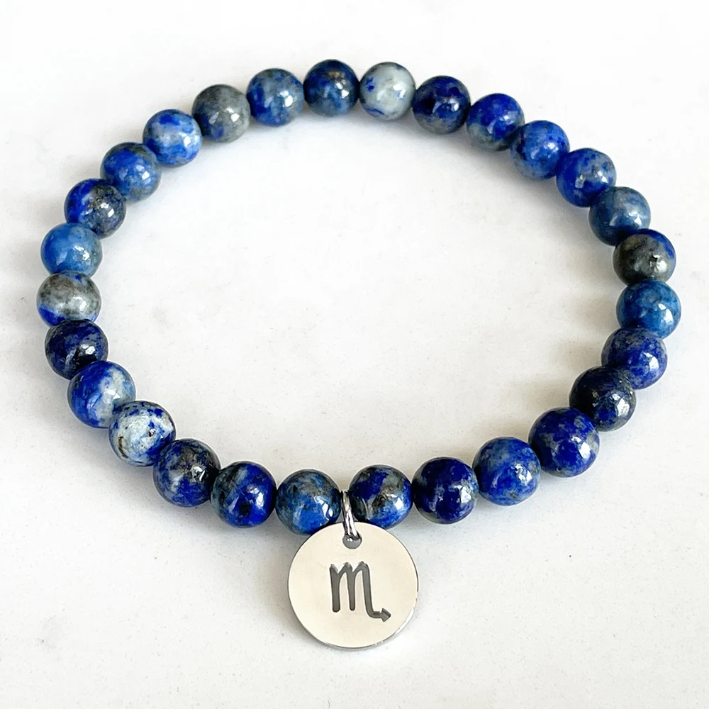 MG1743 Fashion Womens Scorpio Zodiac Bracelet 6 MM Lapis Lazuli Chakra Yoga Wrist Mala Handmade Natural Gemstone Jewelry