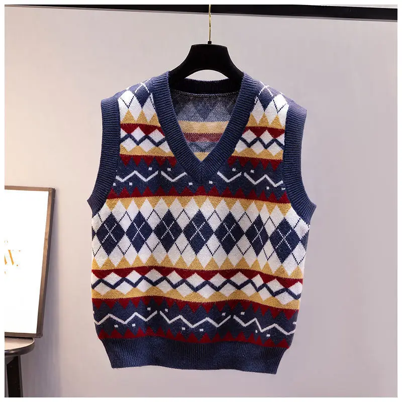 سترة سترة نمط الشارع العصرية الماس نمط كل مباراة الصيف المرأة محبوك سترة فضفاضة الخامس الرقبة التطريز الرجعية #3