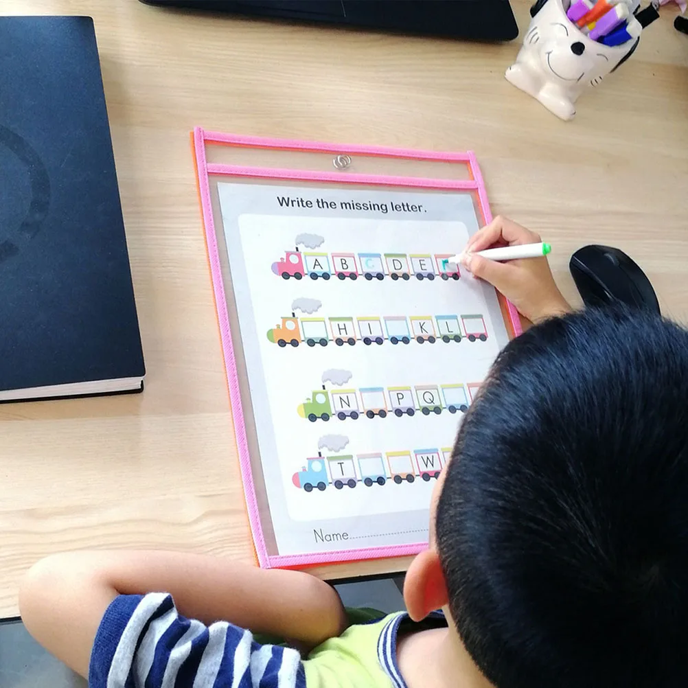 

24pcs Reusable Dry Erase Pockets Clear Pvc Waterproof Write Wipe Pockets Marker Holder Hanging Grommet For Office School