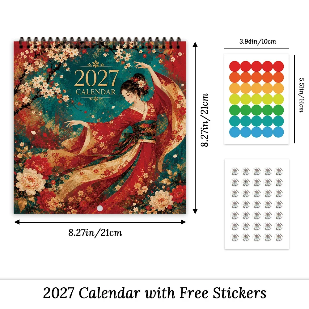 1pc 2027 Wall Calendar,Hanfu Beauty Theme, 12-Month Monthly Planner, Perfect Gift For Back-to-school Season, Christmas, New Year
