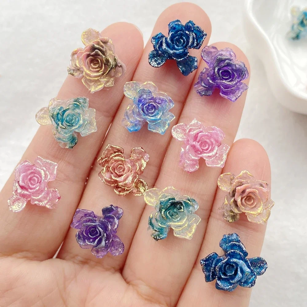 30Pcs Mix Colorful PVC Shiny Flowers Nail Art Flat back Rhinestone Bead Scrapbook DIY Manicures Applique Accessories Crafts