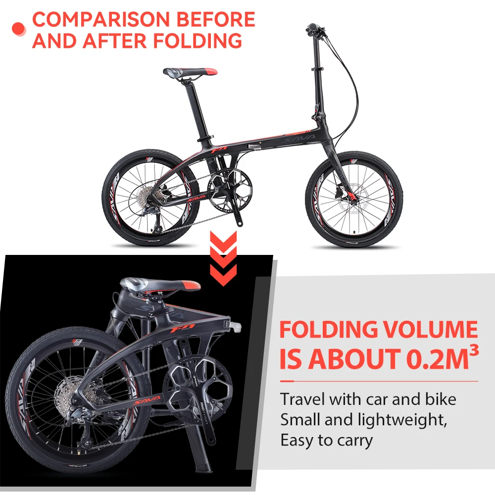 SAVA Z1 Carbon Fiber Folding Bike 22 Speed/20 Speed/9 Speed, City Commuter Outdoor Folding Bike 20 Inch Bike