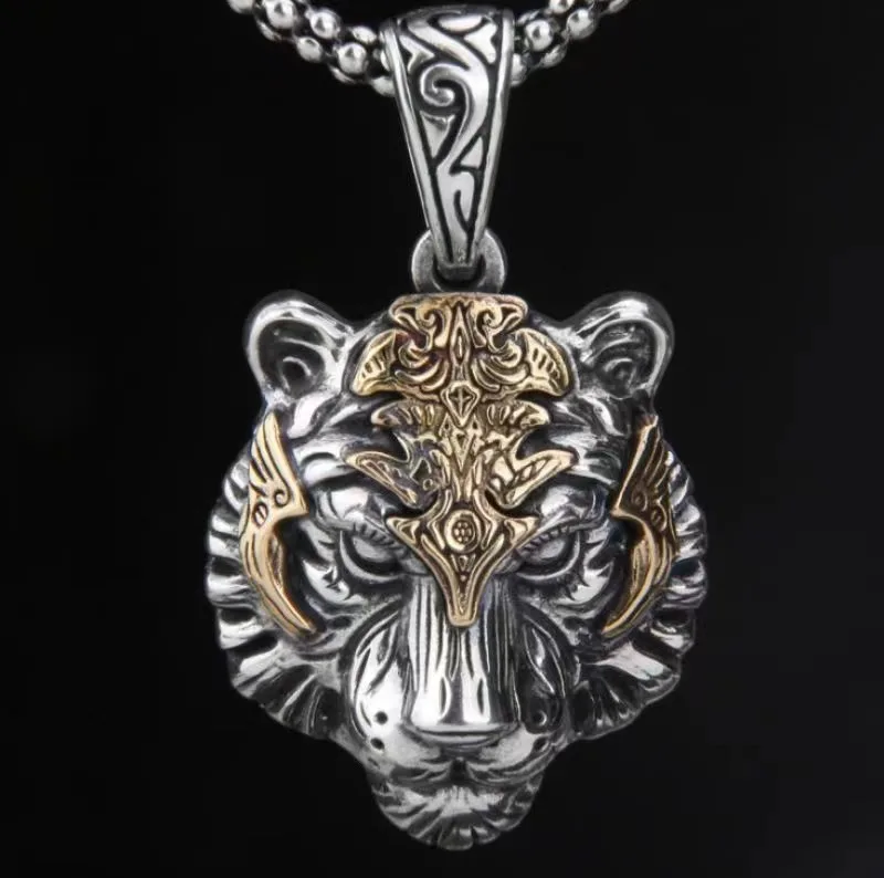 Fashion Aesthetic Vintage Tiger Head Domineering Pendant Mature Man Personality Beast Zodiac Necklace Party Statement Jewelry