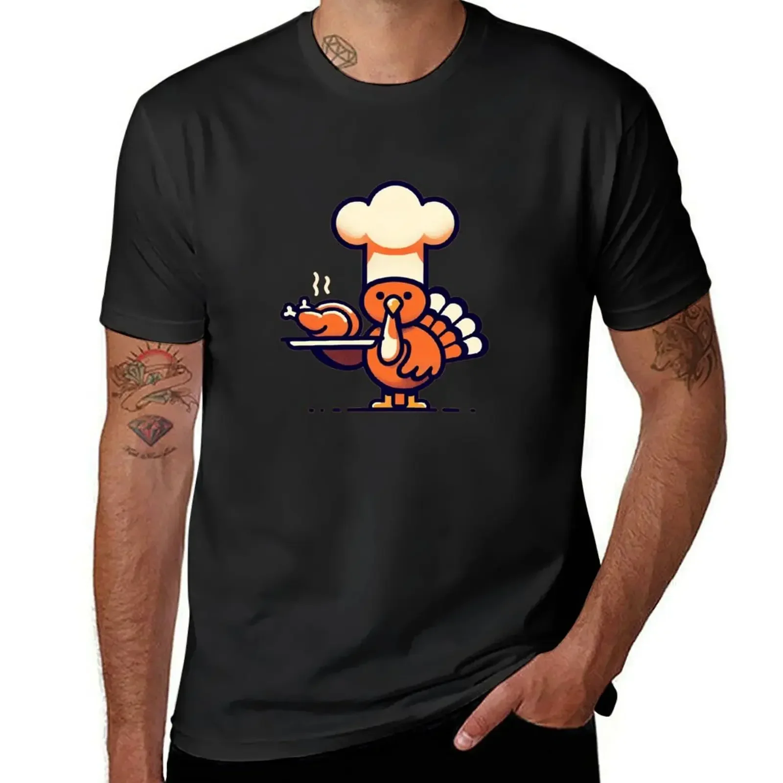 Chef Turkey's Thanksgiving Surprise - Vintage Cartoon T-shirt Animal Prinfor Boys Tees Mens T Shirts