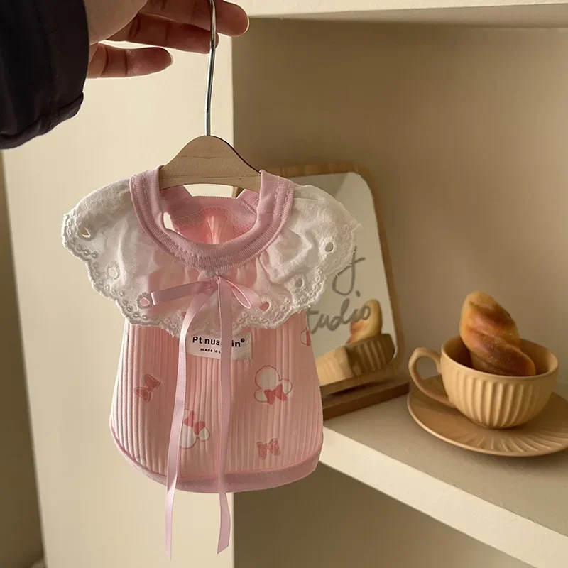 

Pet Clothing Puppy Pink Bow Vest Home T-shirt Cute Lace Collar Cat Small Clothes Puppy Clothes Dog Clothes for Small Dogs