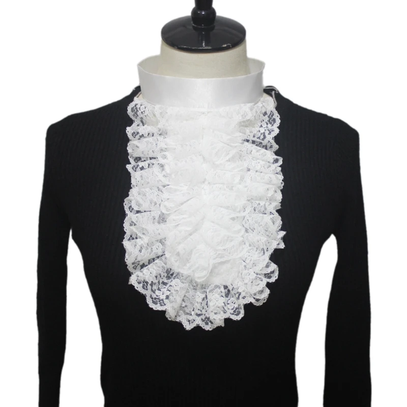 

New Steampunk Ruffled Lace Jabot Collar Medieval Victorians Shirt Front Neck Collar