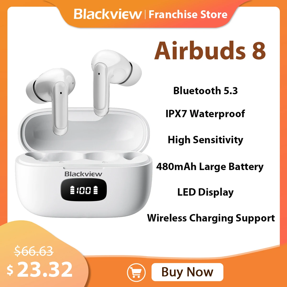 Blackview Airbuds 8 Bluetooth 5.3 Шумоподавление Беспроводные наушники IPX7 Водонепроницаемый Сенсорное управление с LED-дисплеем питания
