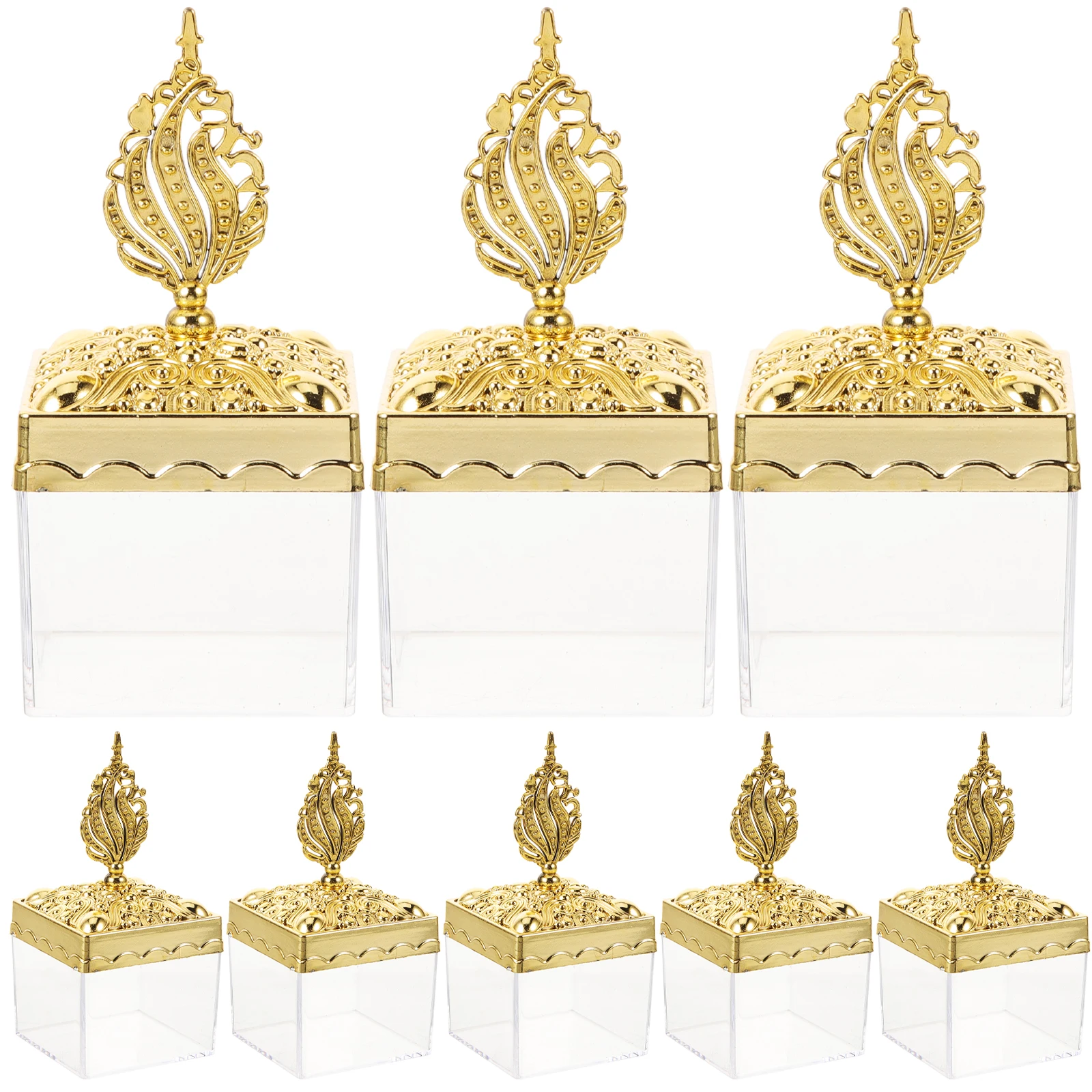 

12pcs Golden Square Decorative Boxes Candy Containers Wedding Favors Transparent Elegant Gift Valentine Christmas Party