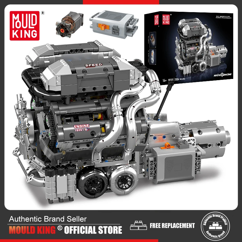 

Mold King 10201 Технический двигатель автомобиля, игрушки, моторизованный суперкар W16, двигатель + коробка передач, строительный блок, кирпич, подарок для детей
