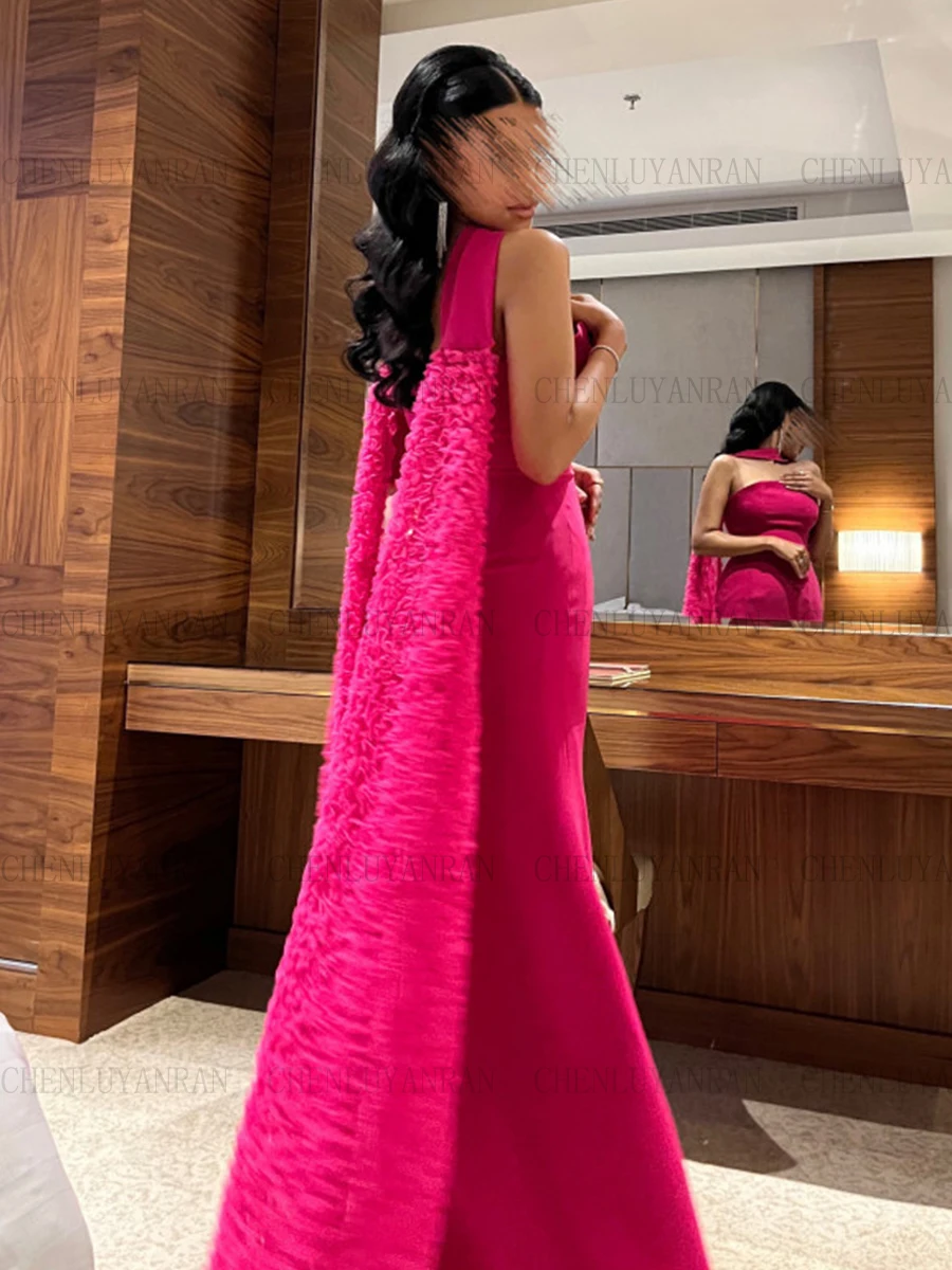 Hot Pink Formal Occasion Dresses 2023 Sleeveless Mermaid Party Dress Strapless Satin Zipper Elegant Evening Gowns فساتين حفلات