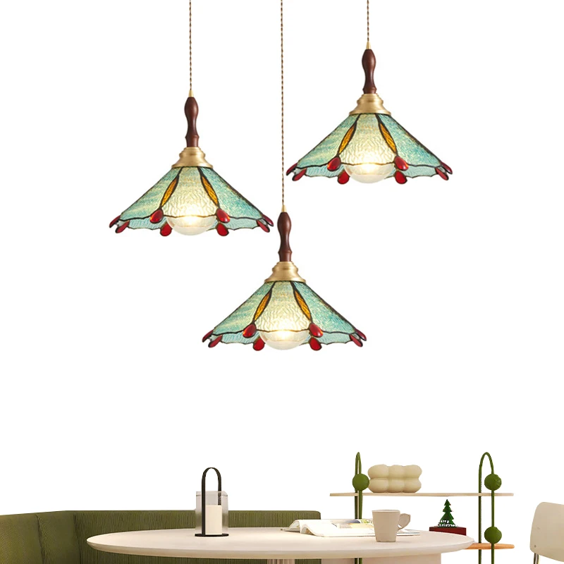 Tiffany Ceiling Light Chandelier Retro Creative Lotus Pendant Light Corridor Bedroom Living Room E27 Single Head Hanging Lamps