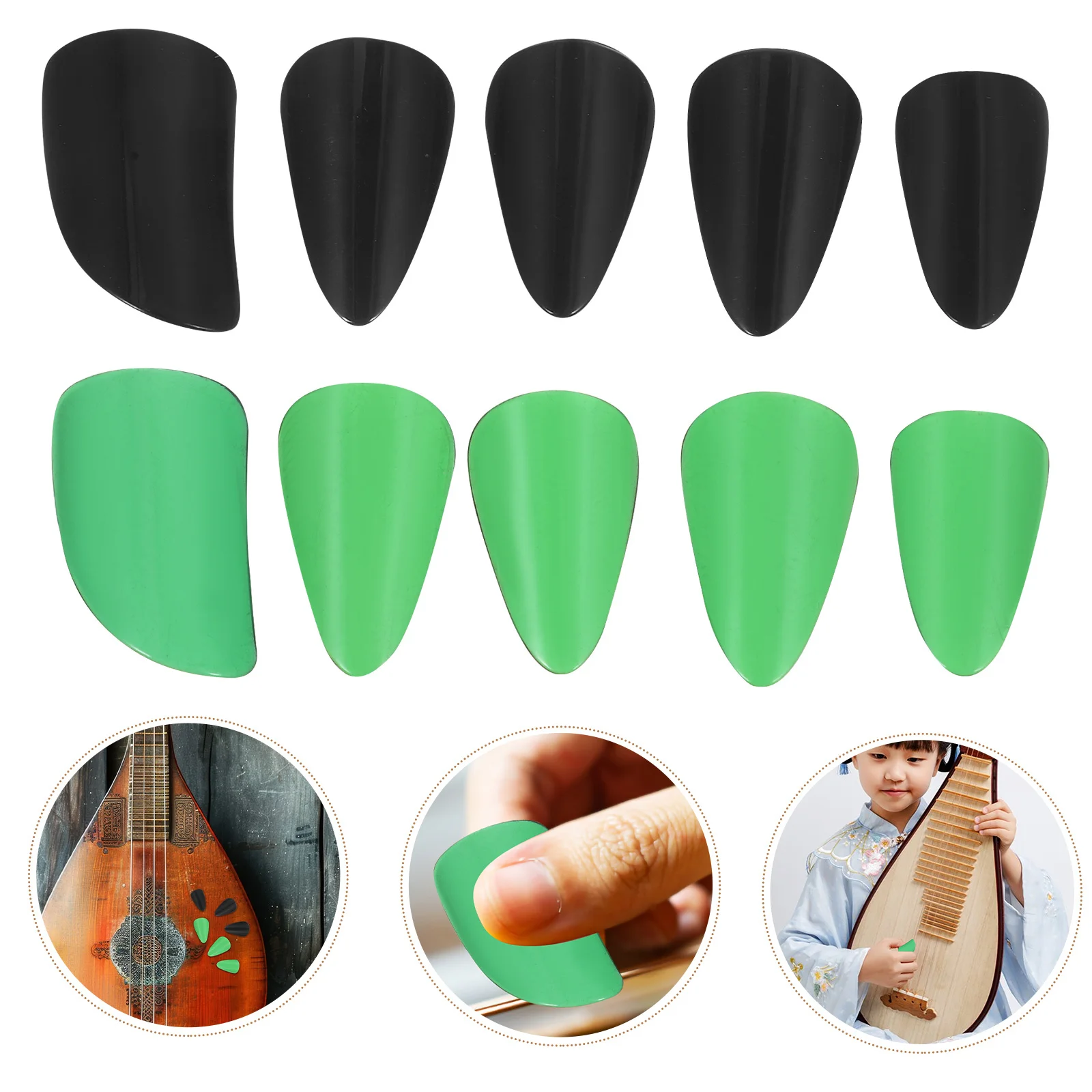 

10pcs Pipa False Nails Green Black Durable Finger Picks For Kids Adults Protective Musical Instrument Accessories Practice Tools
