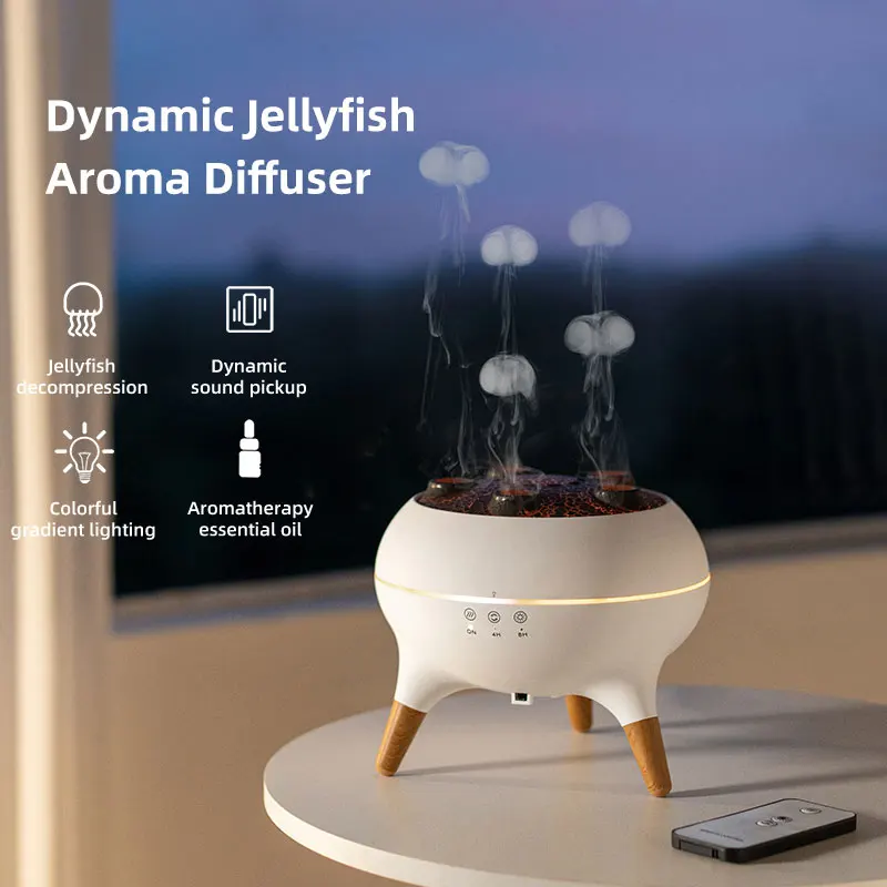 

Dynamic Jellyfish Air Humidifier 250ml Flame Aromatherapy Essential Oil Diffuser Remote Control Bedroom Humidifier, 7 ColorLamp