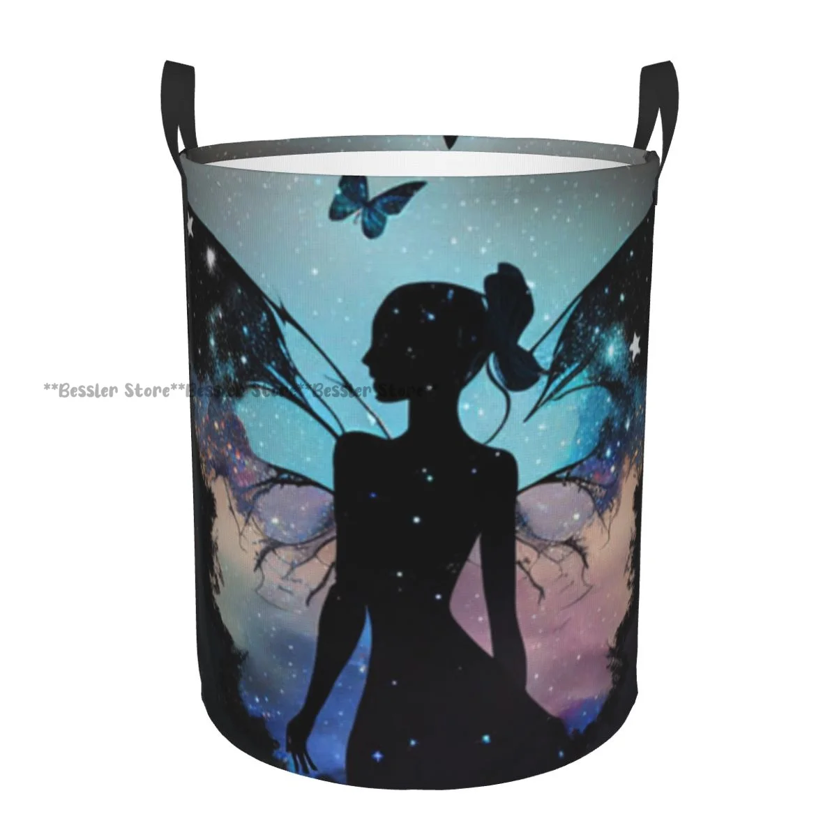 

Silhouette Of Fairy In The Night Sky With Stars Laundry Basket Folding Dirty Clothes Toys Storage Bucket Household