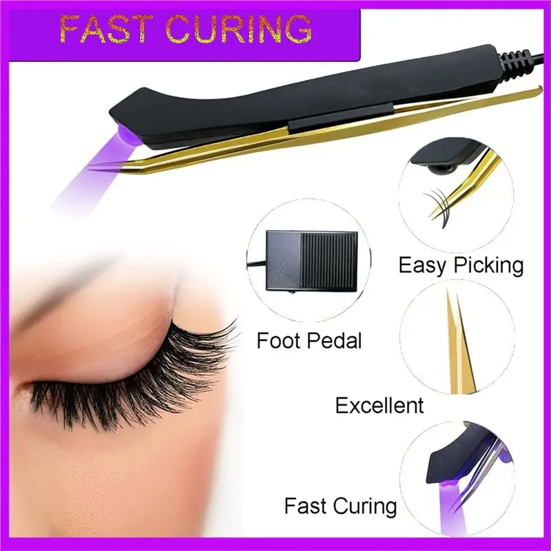 SEWS-Wrist Carrying Uv Lash Lamp Portable Uv Led Light With Foot Pedal For Eyelash Extensions Glue Curing Light EU Plug