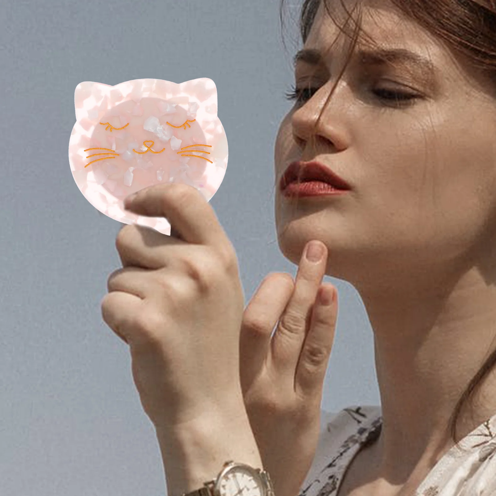 

1Pcs Marble Pattern Makeup Mirror Handheld Portable Round Retro Compact Mirror Lightweight Beauty Travel Accessory