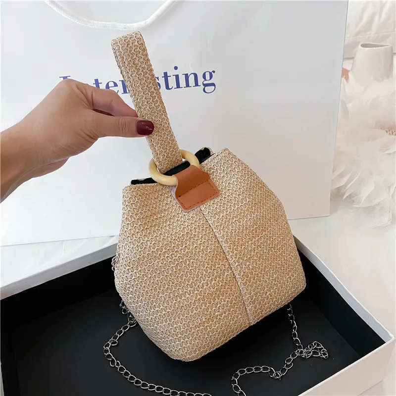 Designer Women Bag Woven Handbag 2024 Summer Woven Bucket Crossbody Chain Shoulder Bags Bohemian Female Handmade Rattan Tote sac