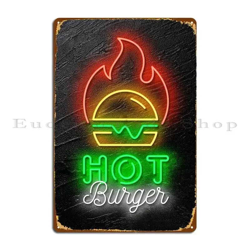 Hot Burger Neon-Leuchtreklame Metallschild Kino-Designer Vintage Küchen-Dekoration Blechschild Poster