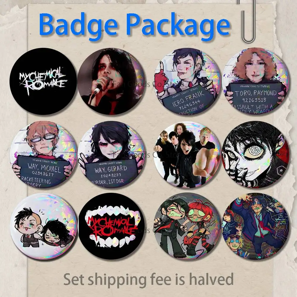 My C-Chemical Romance Brooches for Backpack Accessories 25,32,44,58,75mm Round Enamel Pins 2-piece set Cartoon Anime Badge