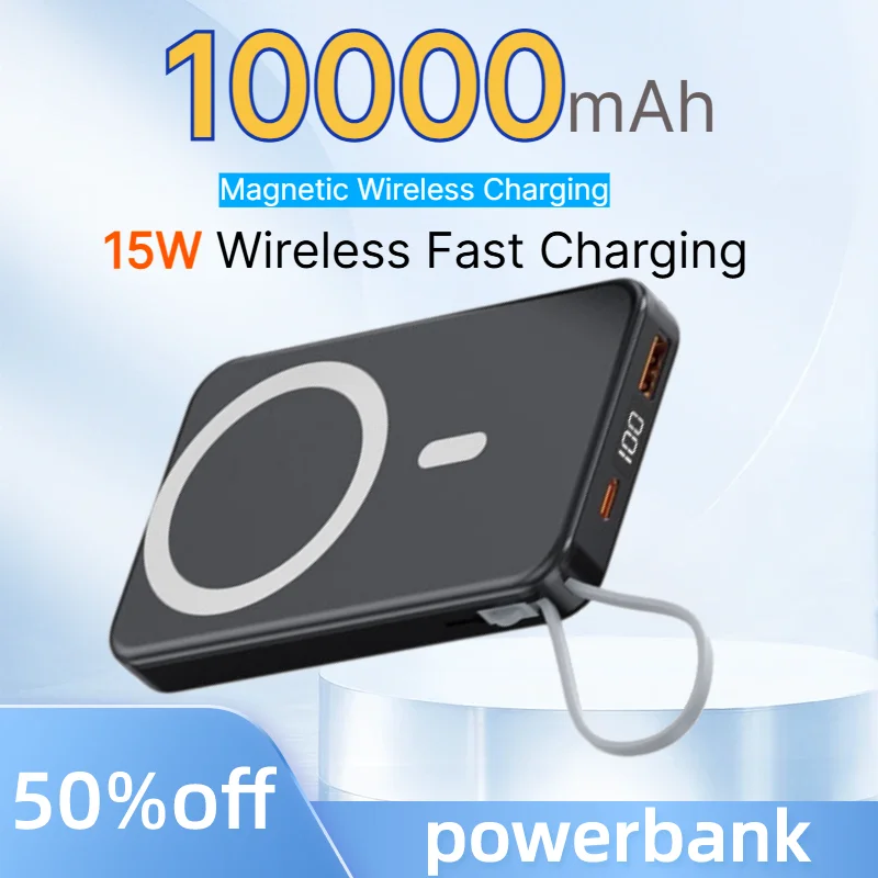 PowerBank 10000mAh Magnetic Wireless Power Bank 22.5W Fast Charge 15W Wireless Fast Charging with Phone Stand for IPhone Samsung