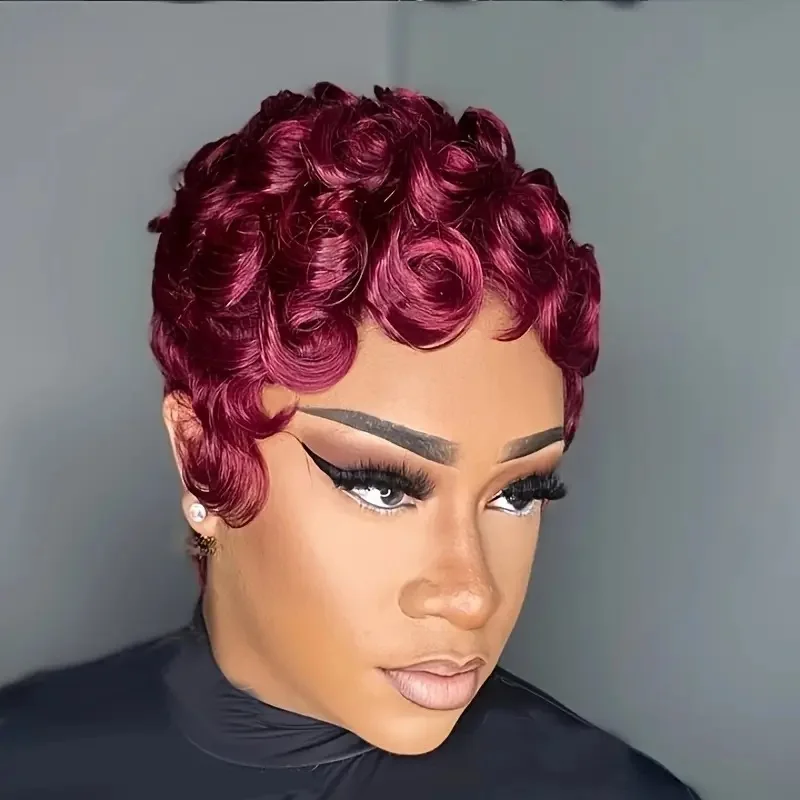 

99J Винно-красный бордовый парик Chioma Pixie волнистые человеческие волосы машинного производства