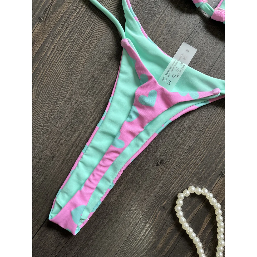 Love Printed Extreme Mini Micro Thong Bikini Damen Bademode Zweiteiliger Bikini Badeanzug Badebekleidung Schwimmen V5073 – Detail 17
