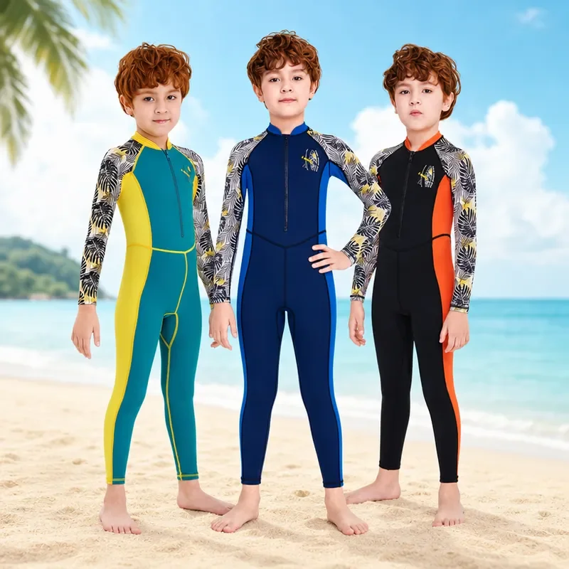 For DIVE SAIL New Boys Sunscreen One Piece Wetsuit Long Sleeve Quick Dry Jellyfish Suit for Medium and Older Children