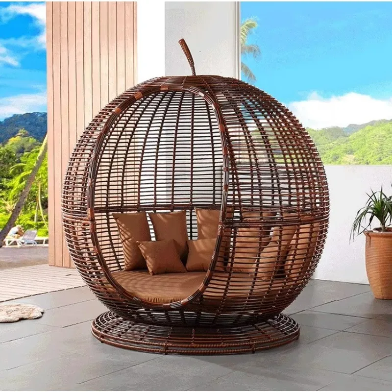 Full-Size Metal Frame Daybed with Rattan Trundle Outdoor Garden Canopy Sunbed Outdoor Daybed Furniture for Garden