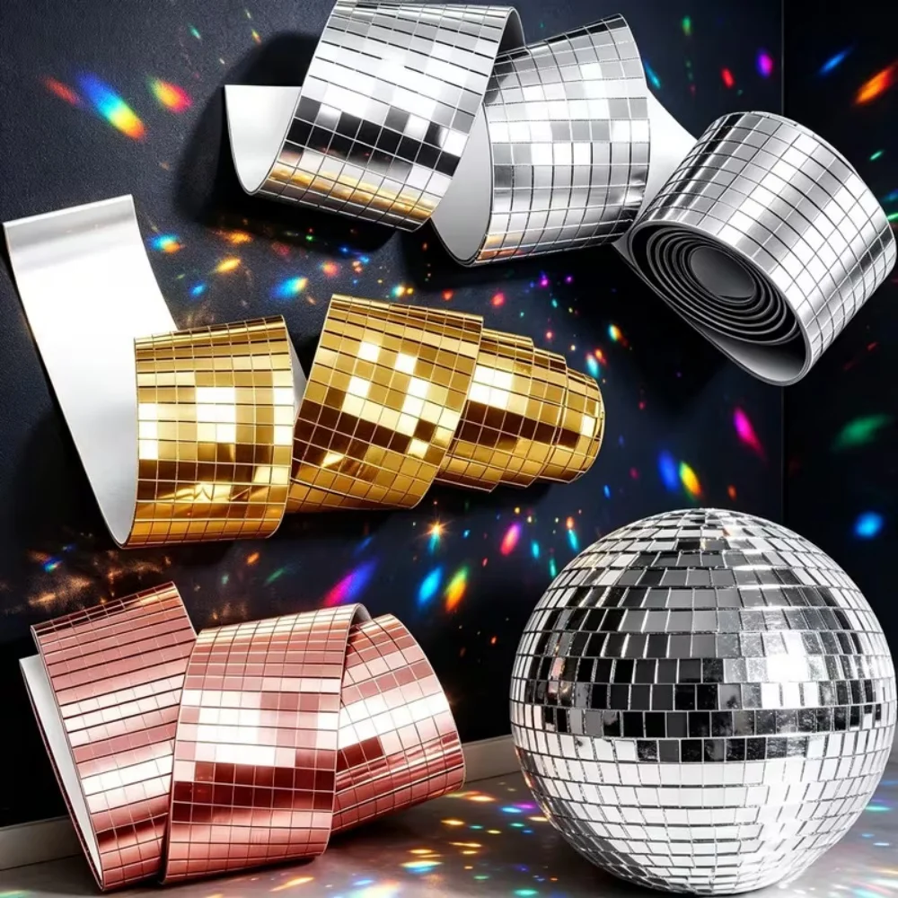 1 Stück 1m/39,37 Zoll Selbstklebende Spiegelmosaik-Reflektoraufkleber für DIY-Kugelkunst-Collage, 3D-Wandtattoos für KTV-Bar-Dekoration – Detail 4