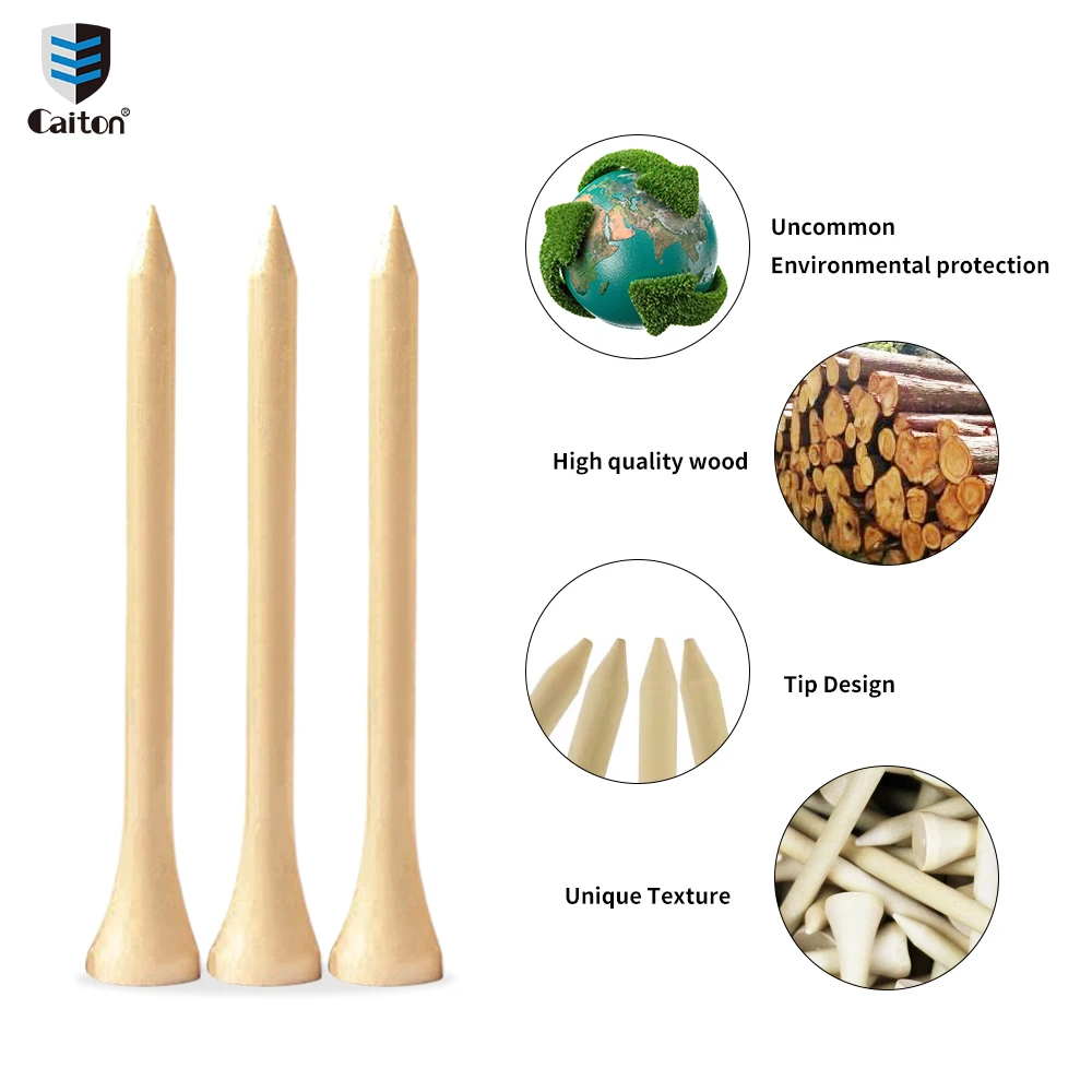 Caden-wooden golf tee, 10pcs, ambientalmente amigável e durável, superfície lisa, tamanhos (1.7in,2.1in,2.8in,3.3in)