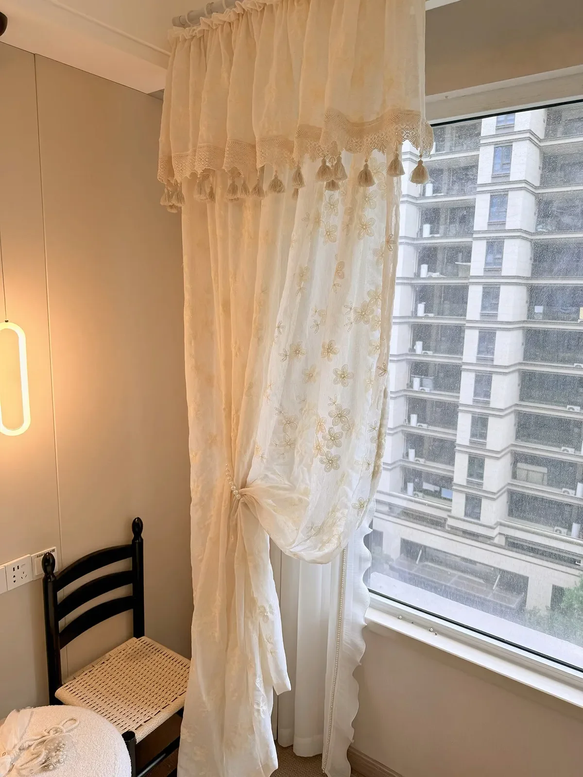French-style Retro Cotton and Linen Embroidered Screen Custom Size Curtains for Living Dining Room Bedroom Window Decor Door