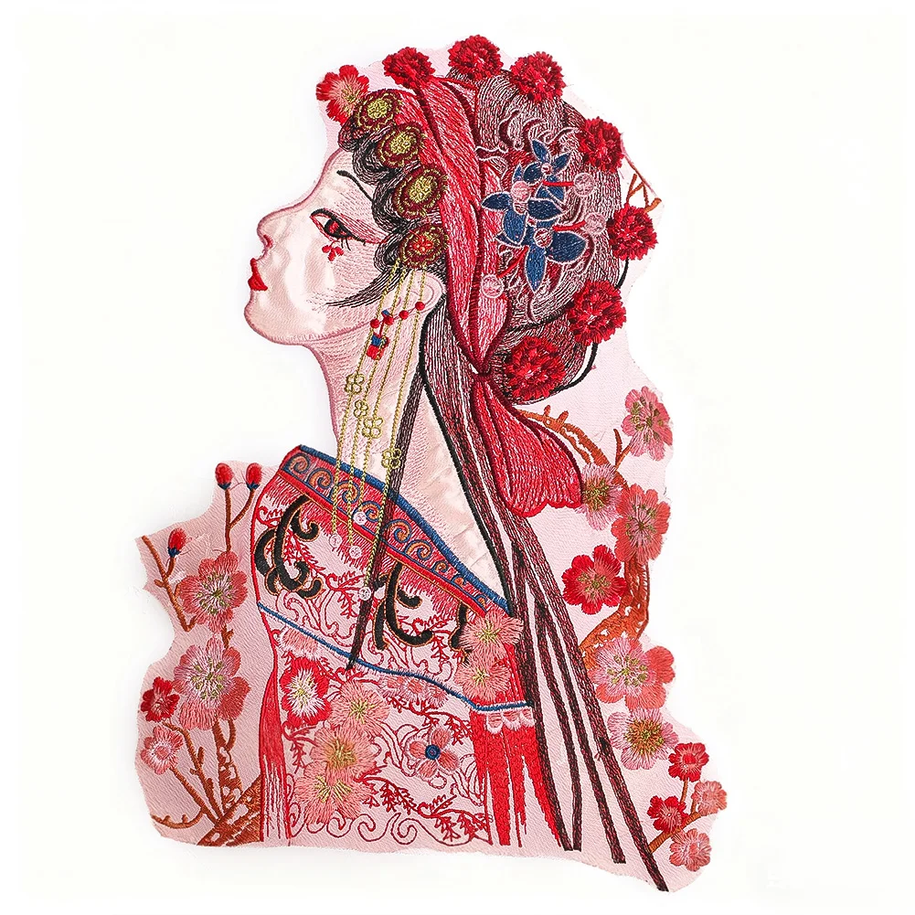 

Peking Opera Character Embroidery Patch Chinese Style Applique Repair Sew on Clothes Decor Apparel Sewing Supplies for Cheongsam