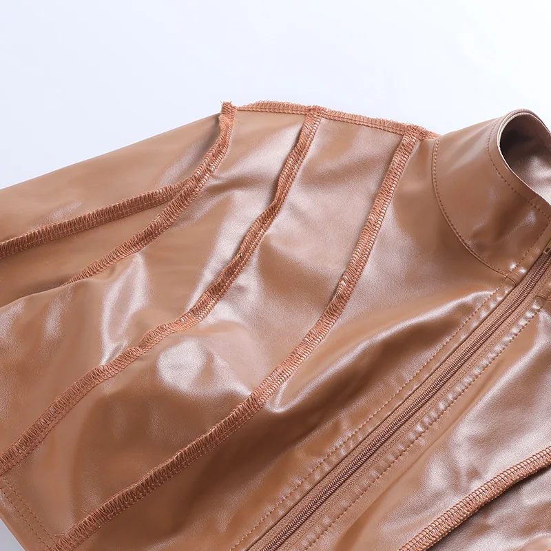 Women's Long Sleeve PU Coats, Moto and Bike Jacket women, Spring Autumn blazer woman clothes, 2025 Female clothing