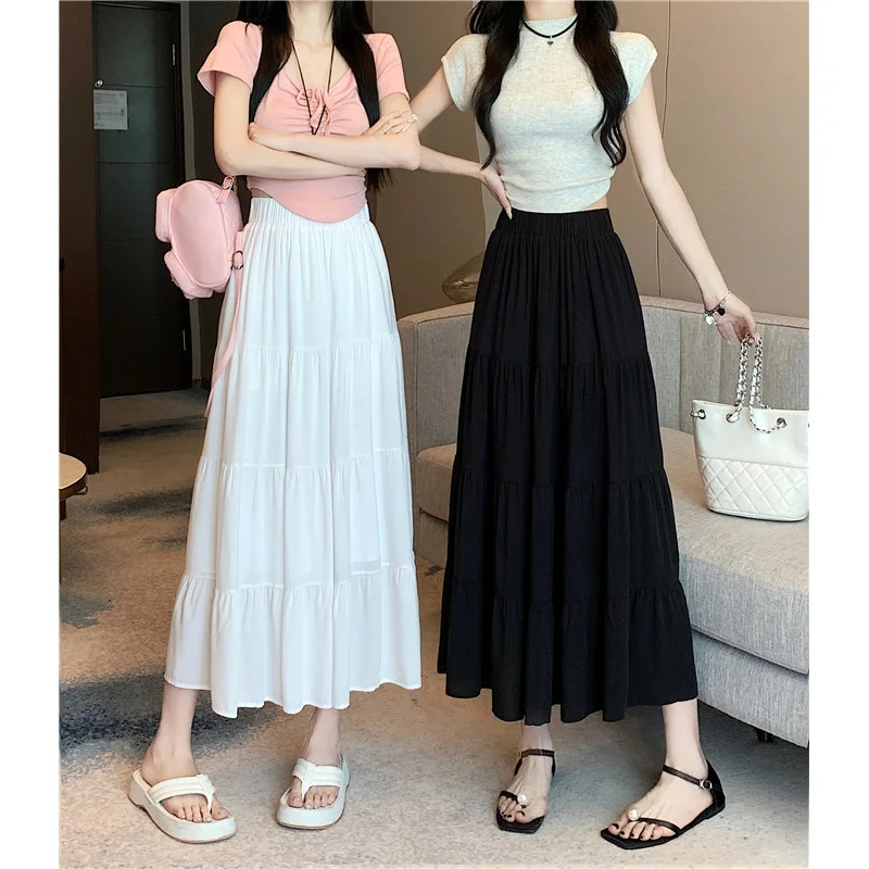 

Women's A-line Korean Style High Waist Patchwork Cake Mid-length Skirt