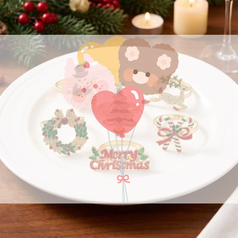 1Pc Christmas Napkin Rings Xmas Napkin Holder Rings Wreath For Holiday Party Dinner Table Decoration