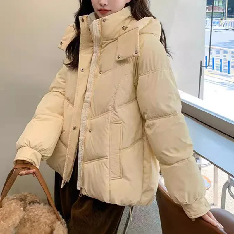 Jaqueta feminina inverno curto engrossado algodão casaco das mulheres roupas de inverno casual quente com capuz parka zíper algodão-acolchoado jaqueta