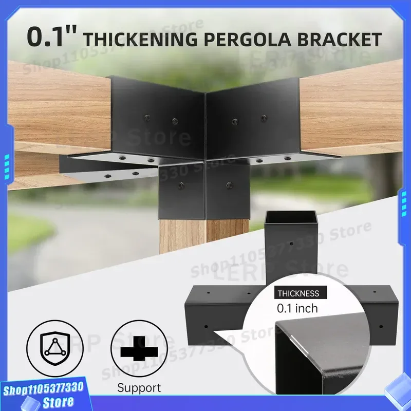 Heavy Duty Steel Pergola Bracket Kit Black Powder Coated Column Shoulder Base for Outdoor Garden Structure Factory Direct