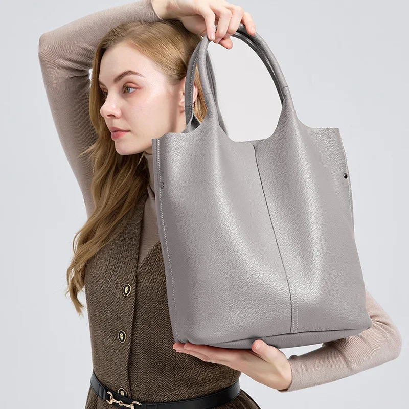 

Ladies Soft Cowhide Luxury Designer Bucket Bag Women's Classic Genuine Cow Leather Shoulder Bags Female Large Capacity Handbags